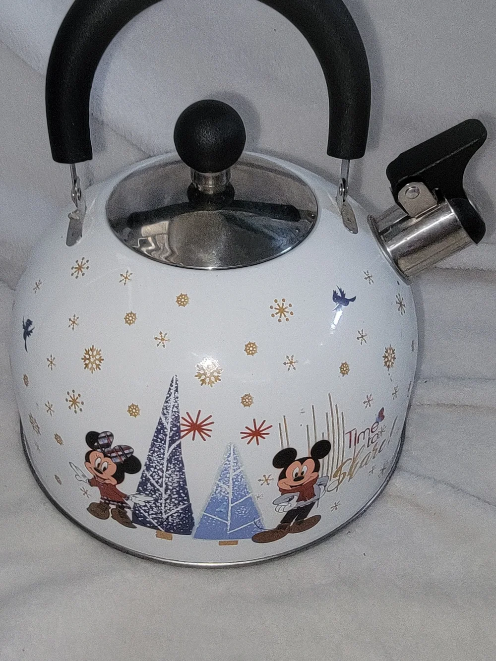 Disney White Mickey & Minnie Winter Whistling Tea Kettle
